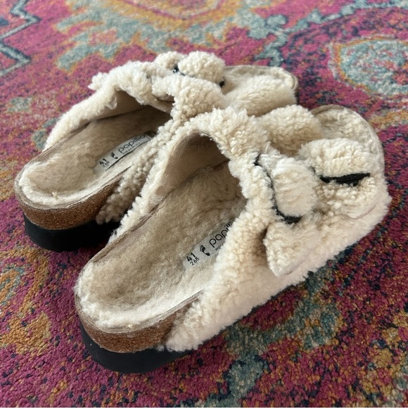 Birkenstock Papillio | Women’s Cream Teddy Bear Sherpa Lined Arizona Sandals, 10 - Picture 5 of 16